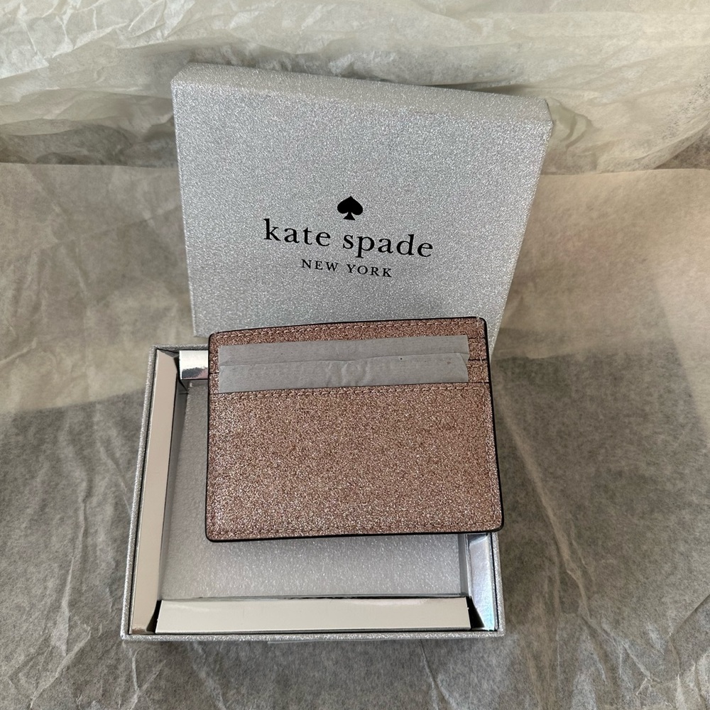 Kate Spade Shimmy Glitter Small Slim Card Holder Pink Boxed New
